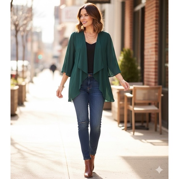 RUBY RIBBON Dark Green Kimono with Built In Tank - Picture 1 of 6